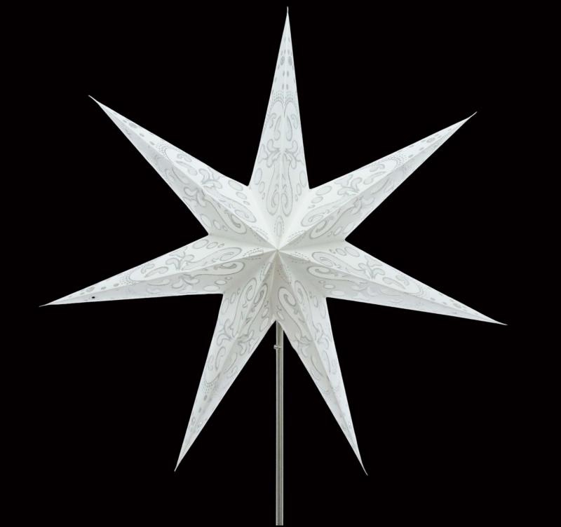 Curves Batik White - Foldable glowing star, paper poinsettia with 7 points, 60 cm